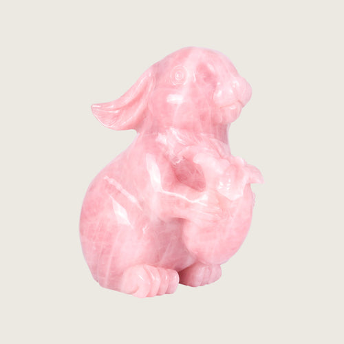 11.0" Rose Quartz Chubby Rabbit Carving  #CTC0048