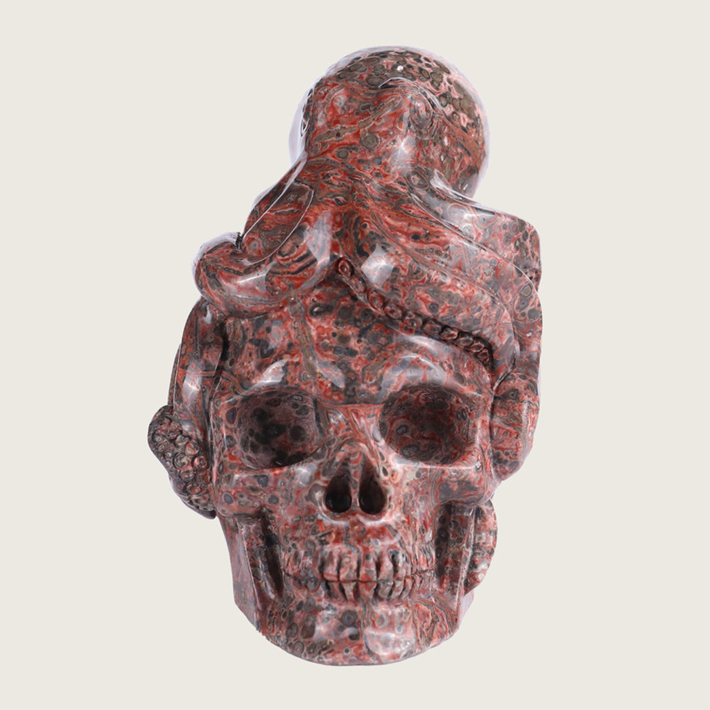 4.2" Leopard Jasper Octopus & Skull Carving  #SCS0010