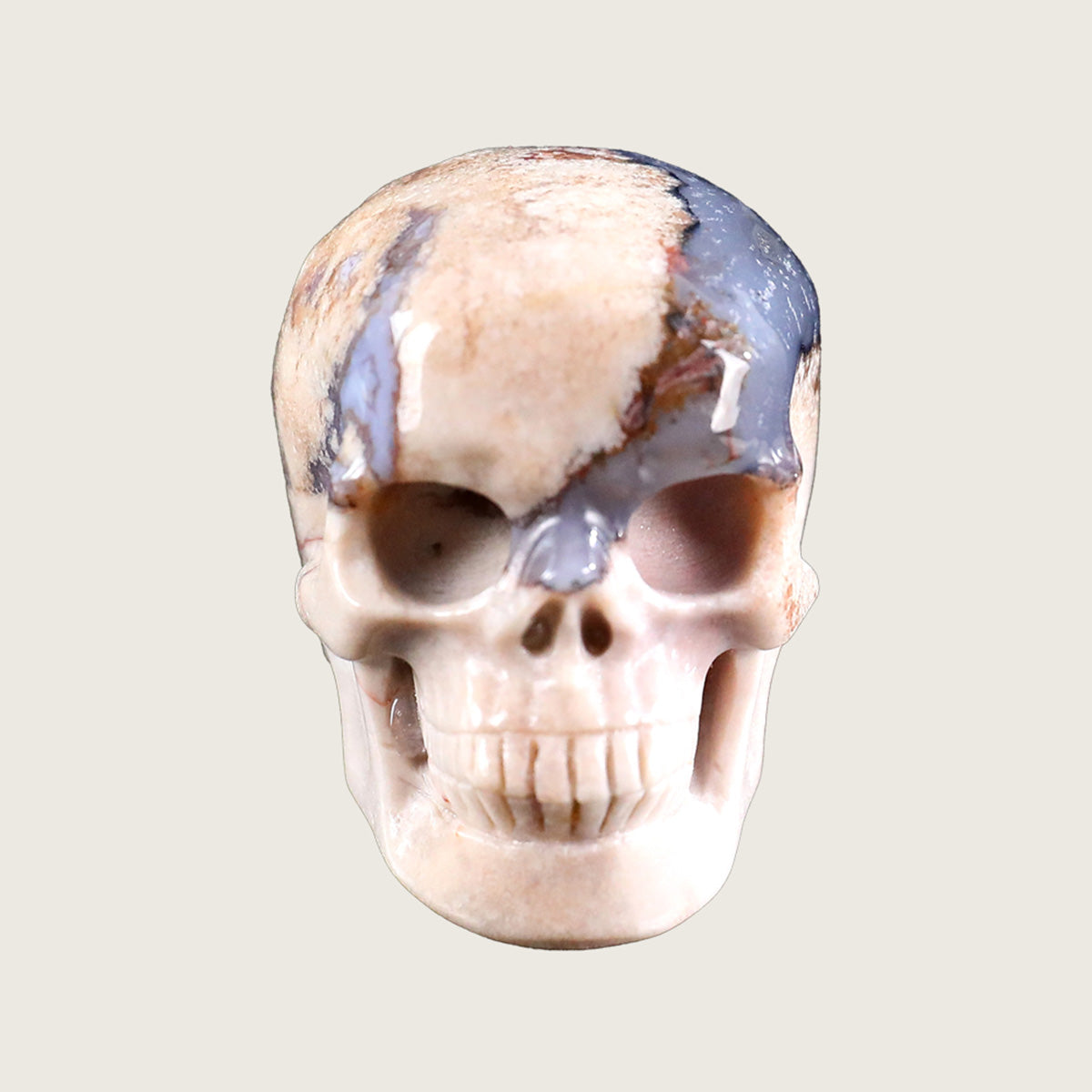 2.2" Blue Flower Agate Human Skull Carving  #SKH22003