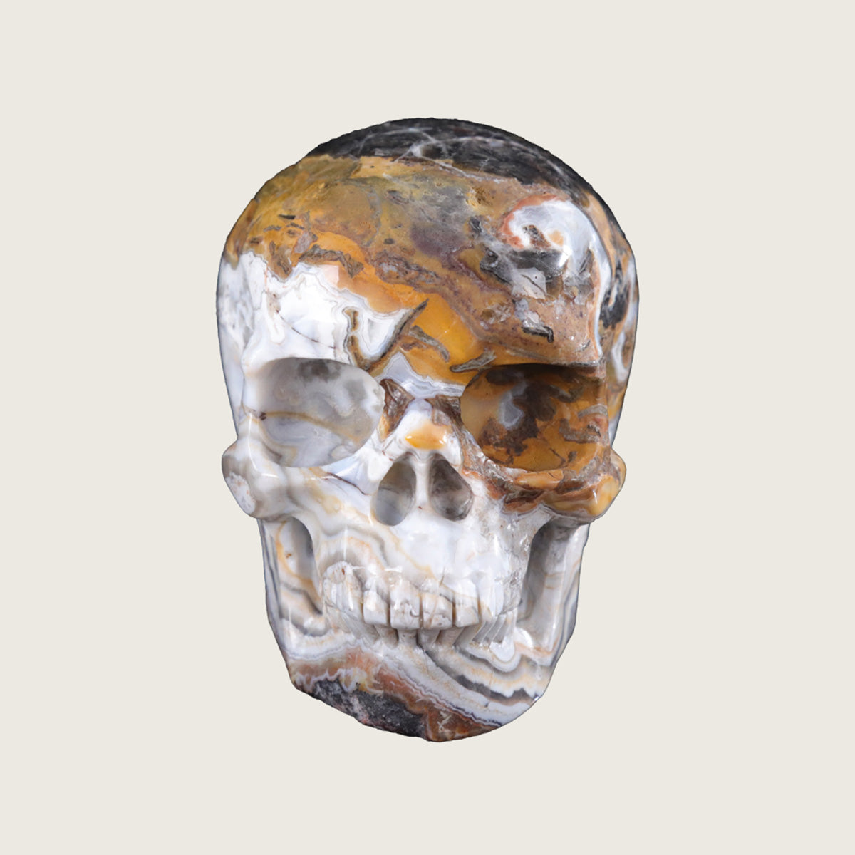 4.5" Red Crazy Lace Agate Human Skull Carving  #SKH45004