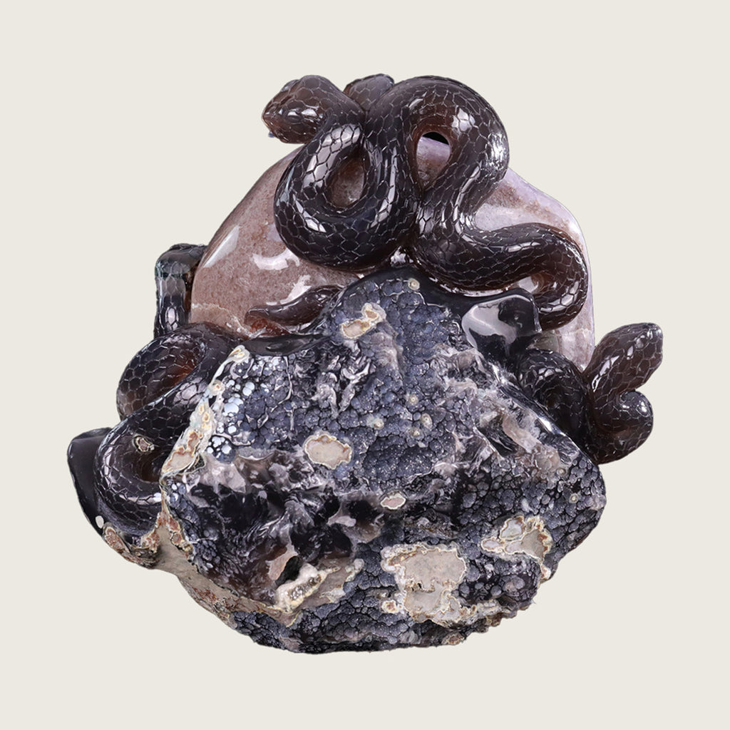 8.0"Amethyst Druse Agate Three-Headed Snake Carving  #GDC0017