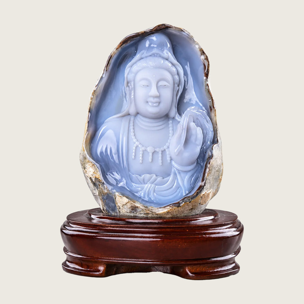 7.2" Blue Chalcedony Kwan-Yin Sculpture Carving  #CTC0039