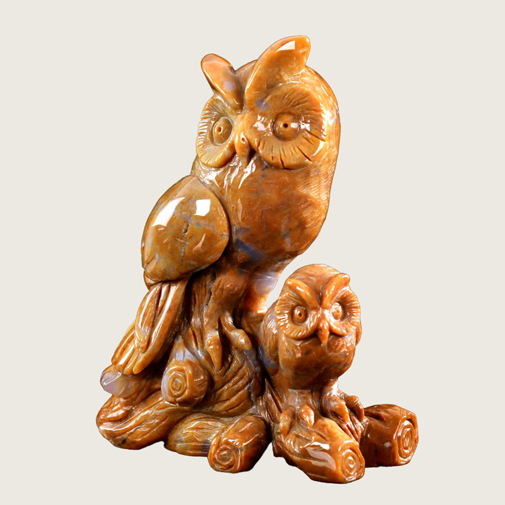 6.0" Chalcedony Jasper Owls Carving  #CTC0001