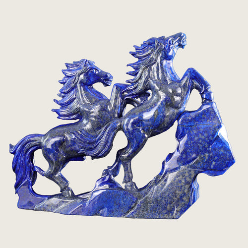12.0" Lapis Lazuli Double Horses Carving  #CTC0008