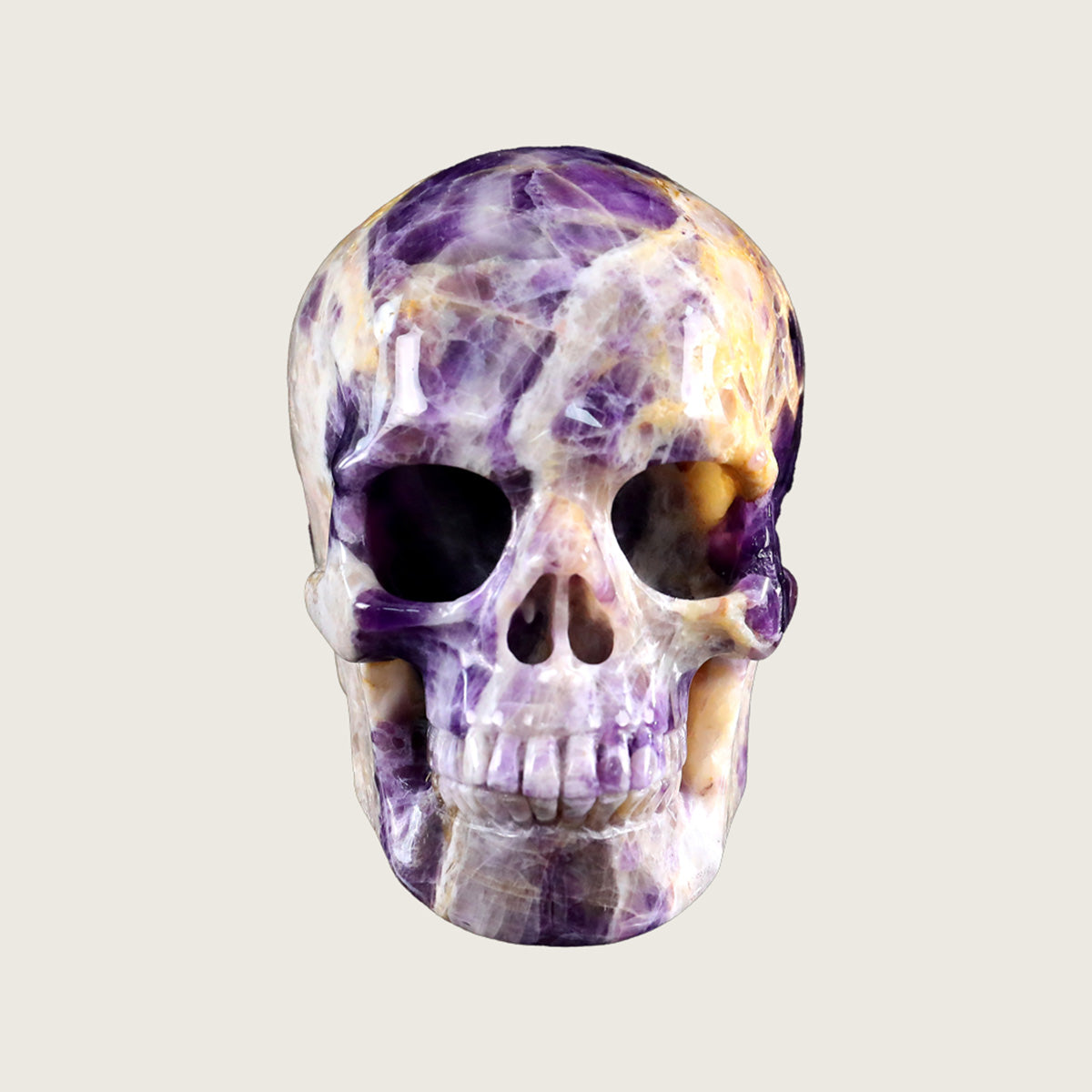 4.5" Chevron Amethyst Human Skull Carving  #SKH45003