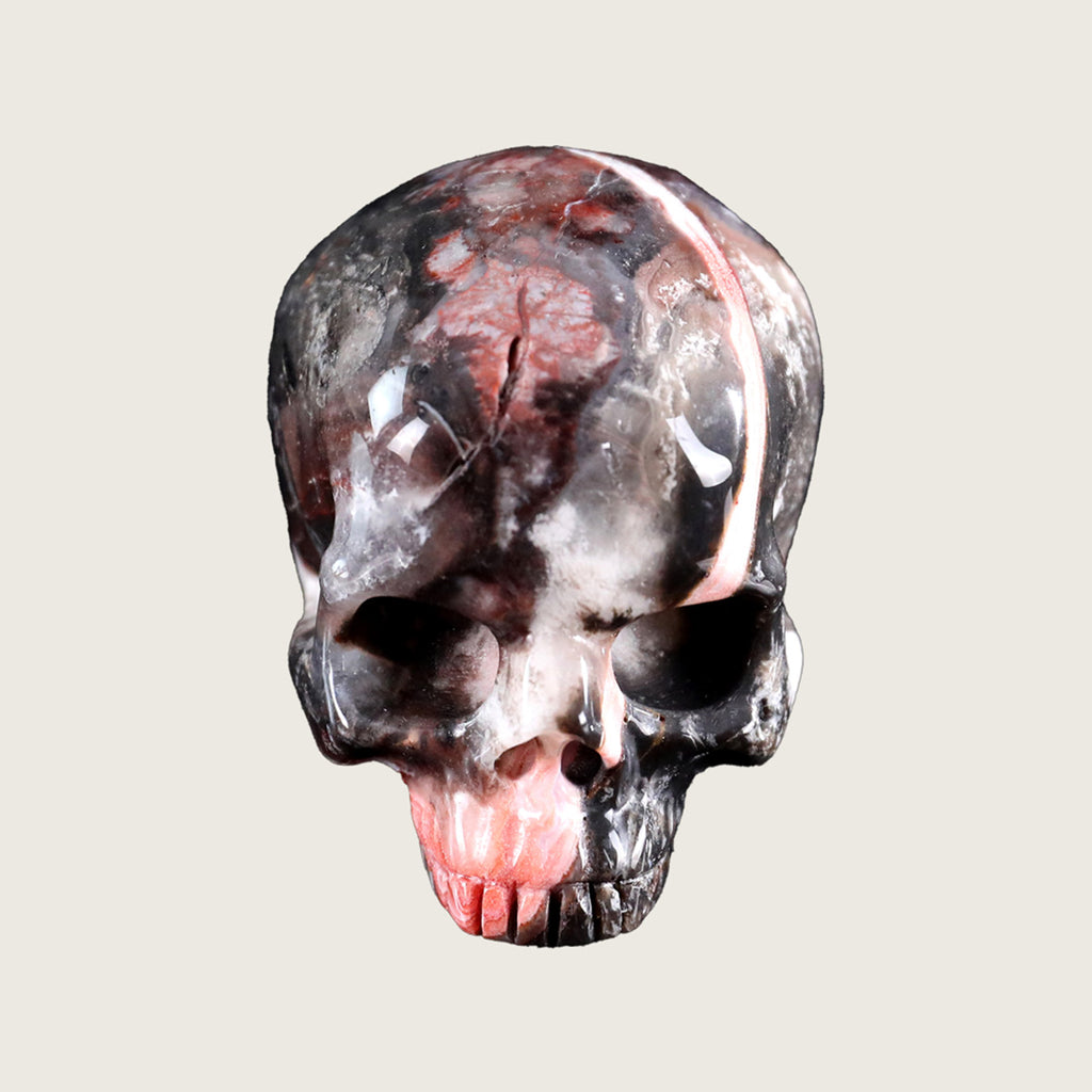 2.8" Red Crazy Lace Agate Jawless skull Carving  #CSC0012
