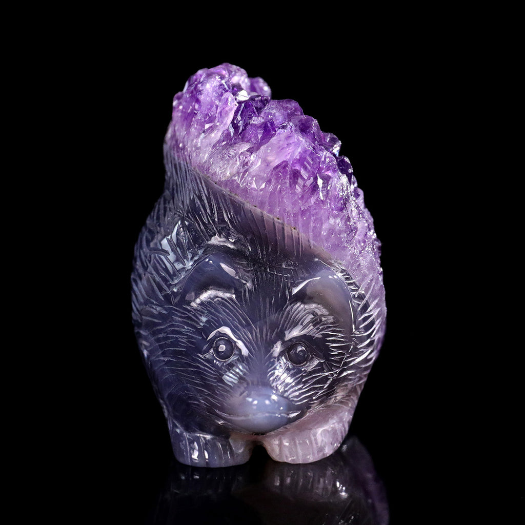 3.0" Amethyst Cluster Hedgehog Carving  #GDC0025