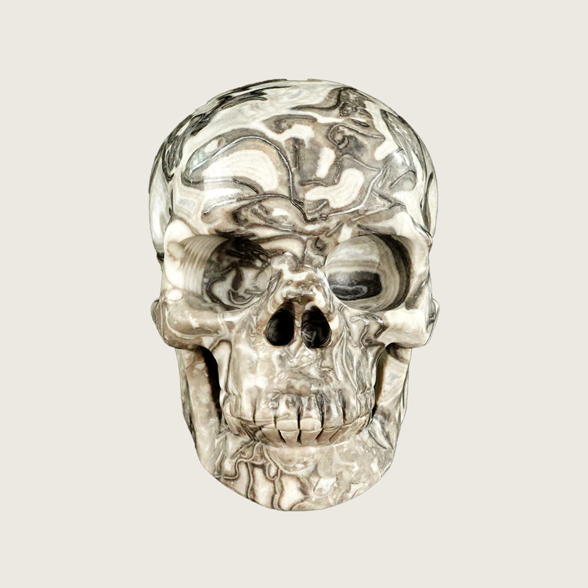 4.5" Black Crazy Agate Crystal Skull Carving  #SKH45017