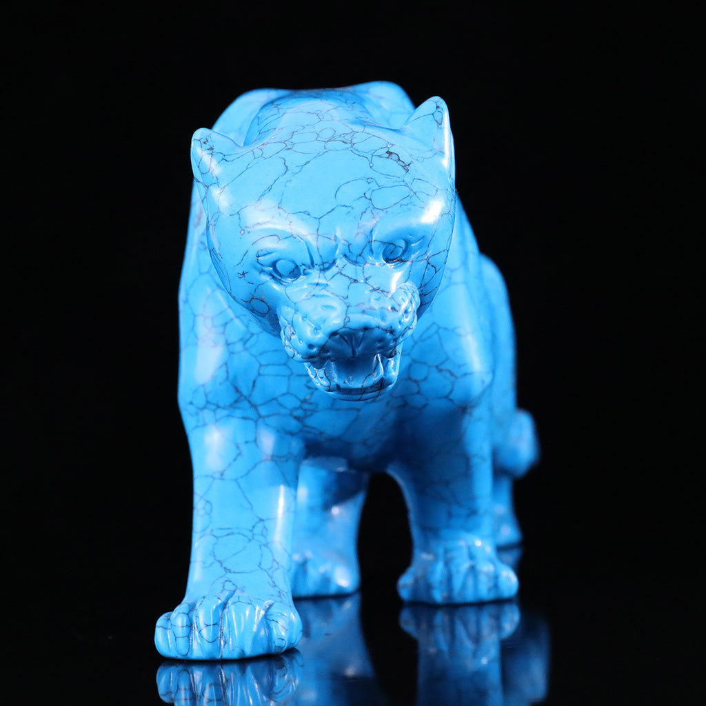 12.0" Synthetic Turquoise Leopard Carving  #CTC0065