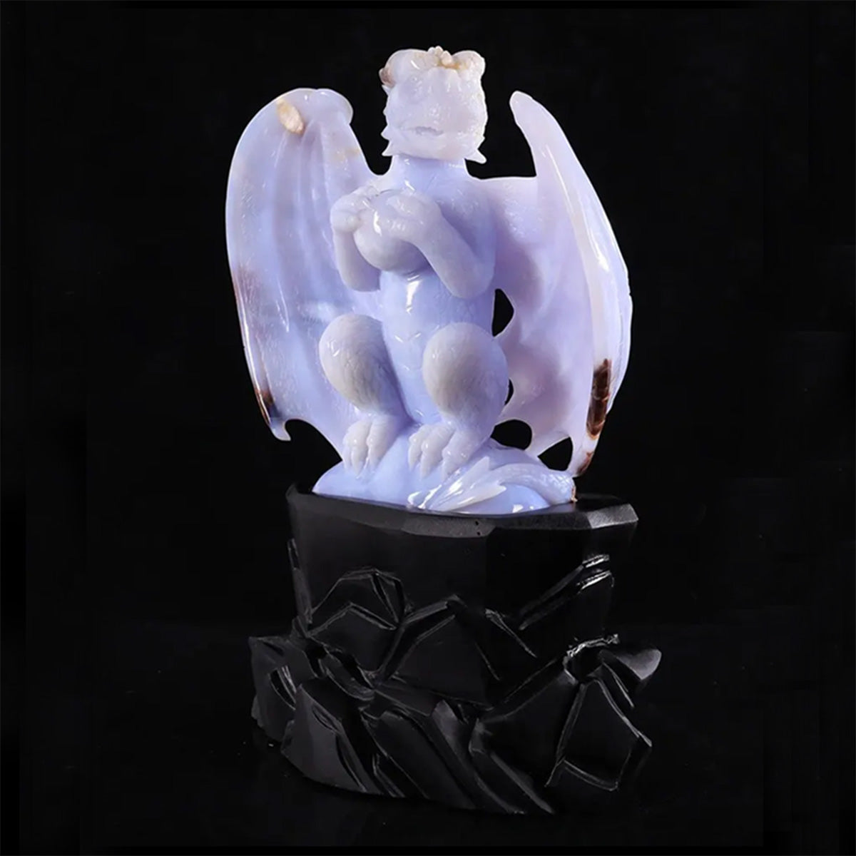 8.5" Blue Chalcedony Dragon with Orb  #CTC0082