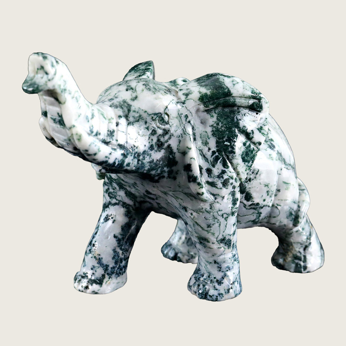 6.3" Moss Agate Elephant Carving  #CTC0019