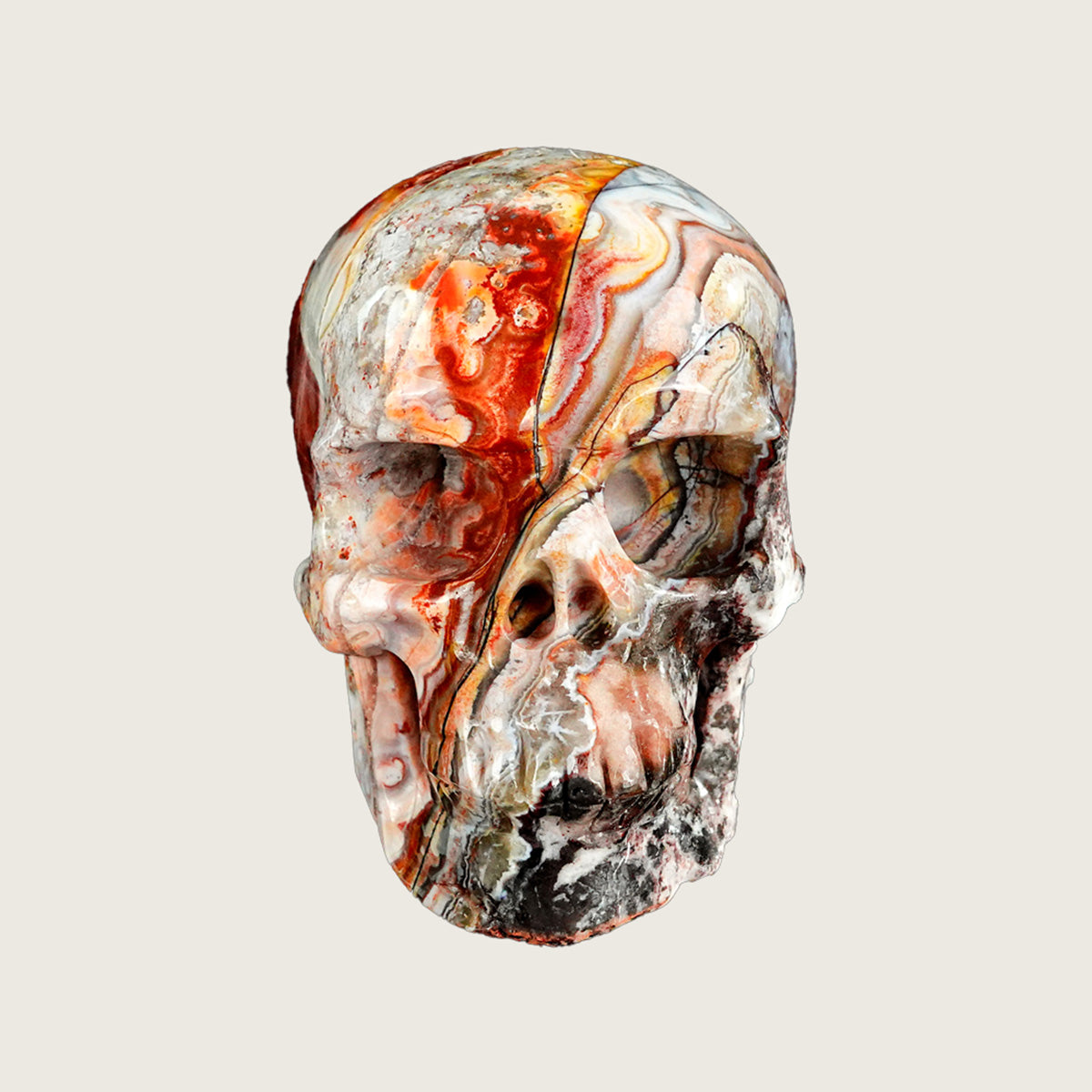 4.5" Red Crazy Lace Agate Crystal Skull Carving  #SKH45019