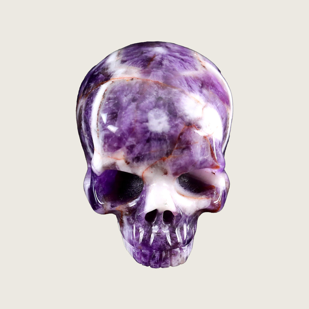 3.0" Chevron Amethyst Jawless skull Carving  #CSC0013