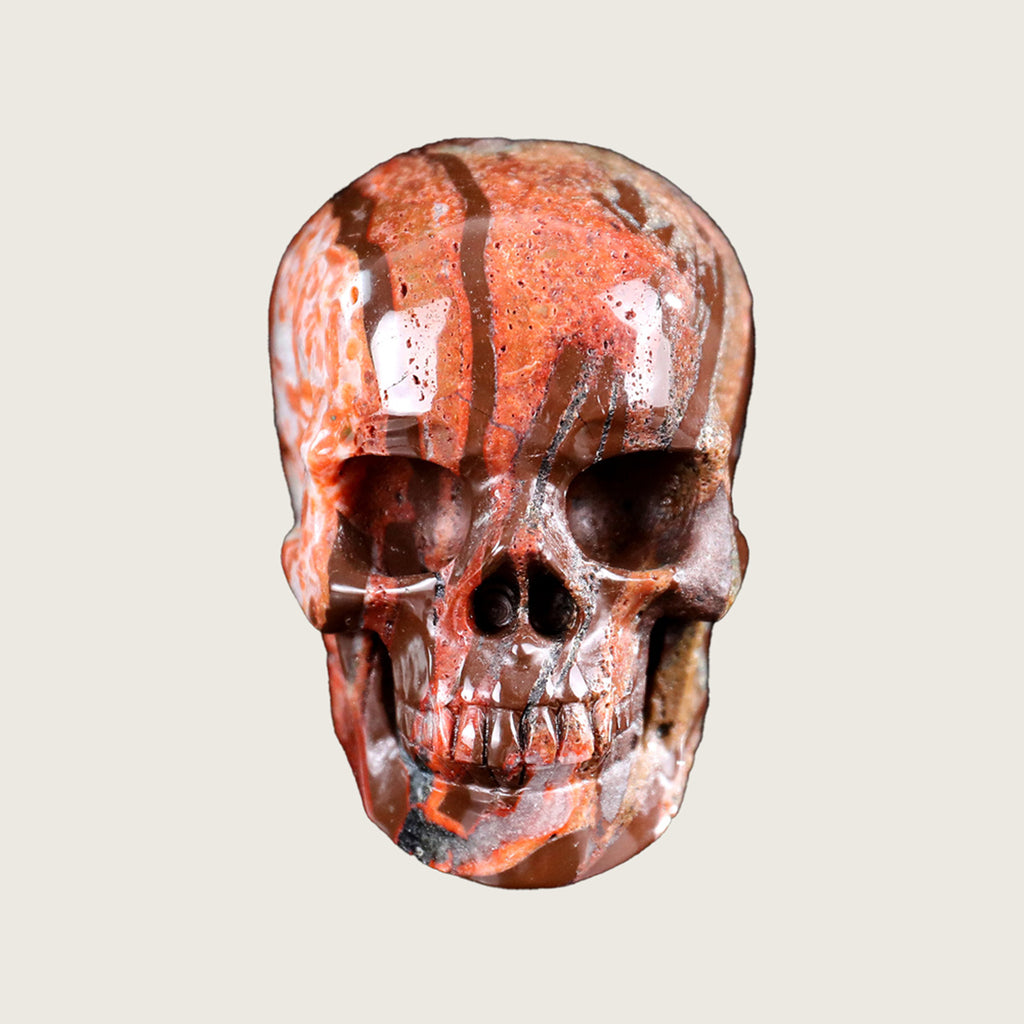 3.0" Red Crazy Lace Agate Crystal Skull Carving  #SKH30029