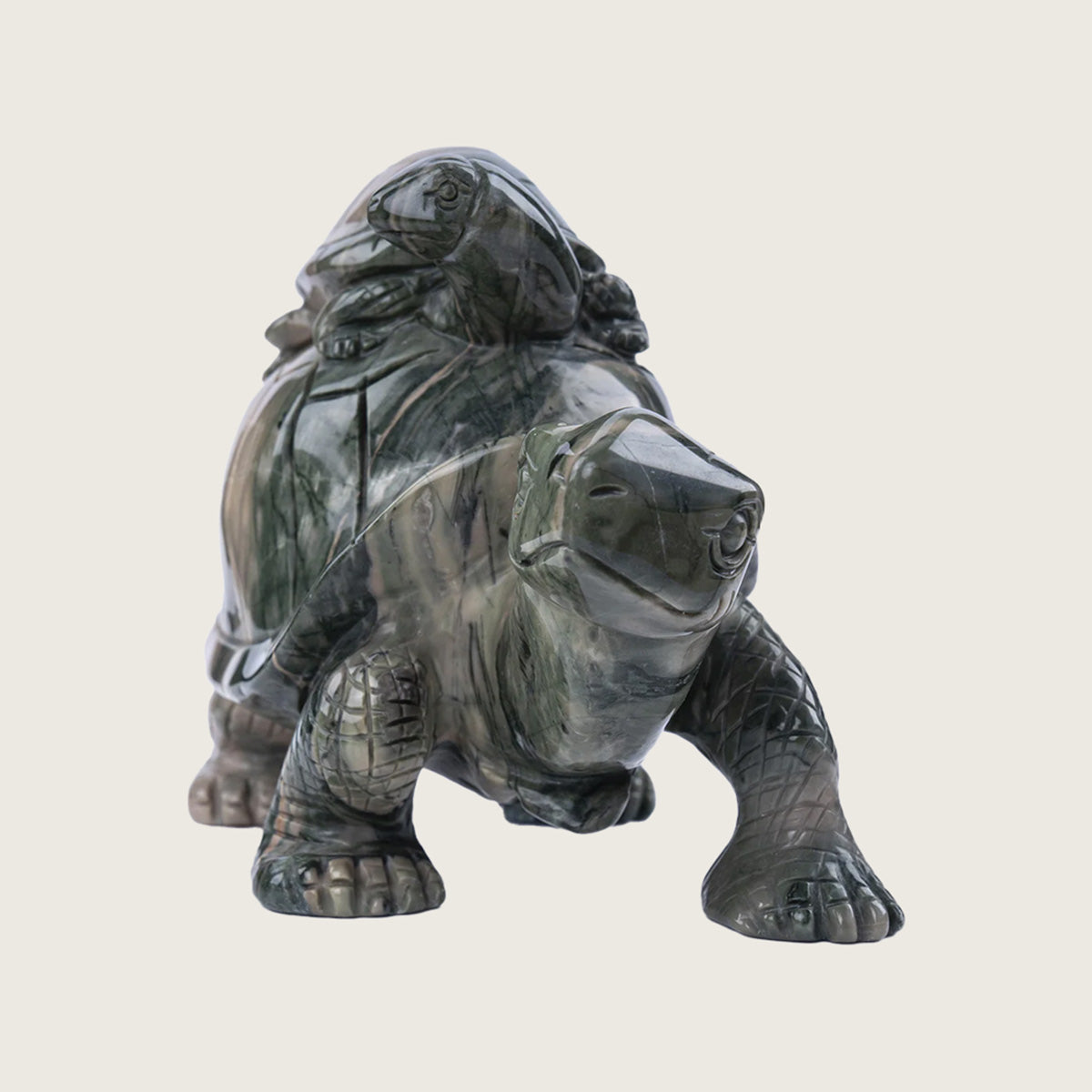 7.0" Jiulong Jade Mother & Baby Tortoise Carving  #CTC0040