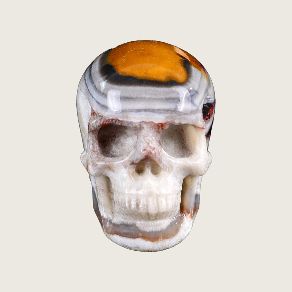 2.2" Red Crazy Lace Agate Human Skull Carving  #SKH22010