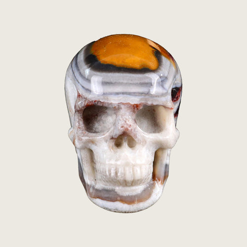 2.2" Red Crazy Lace Agate Human Skull Carving  #SKH22010