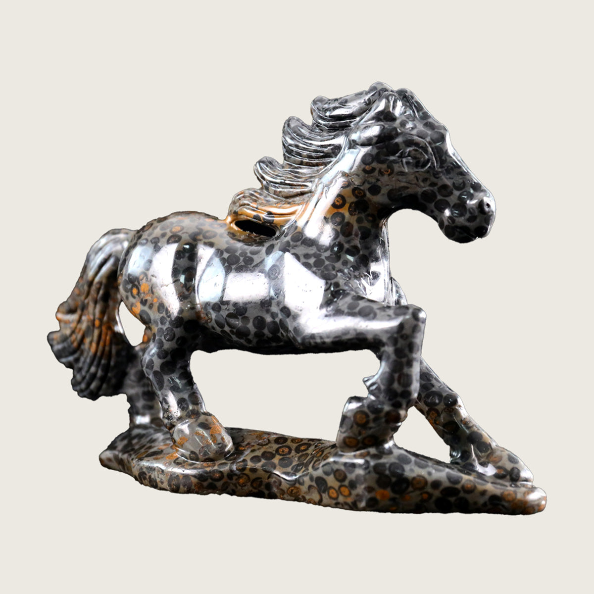 5.8" Leopard Skin Jasper Horse Carving  #CTC0024
