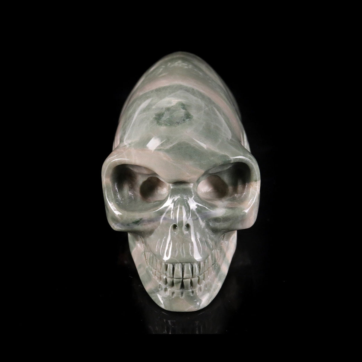 3.9" Jiulong Jade Maya Alien Skull Carving  #CSC0034