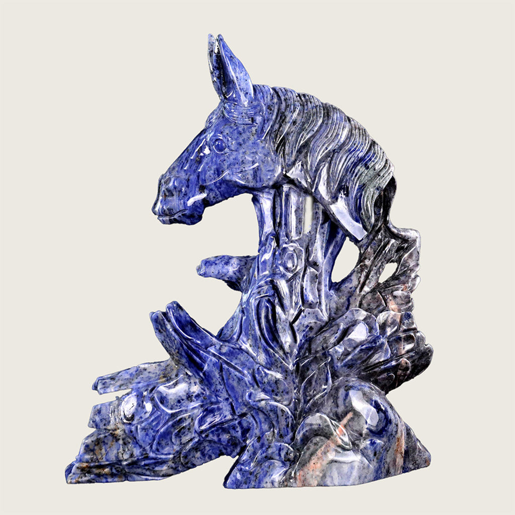 9.7" Sodalite Horse Head & Tree Stump Carving  #CTC0006