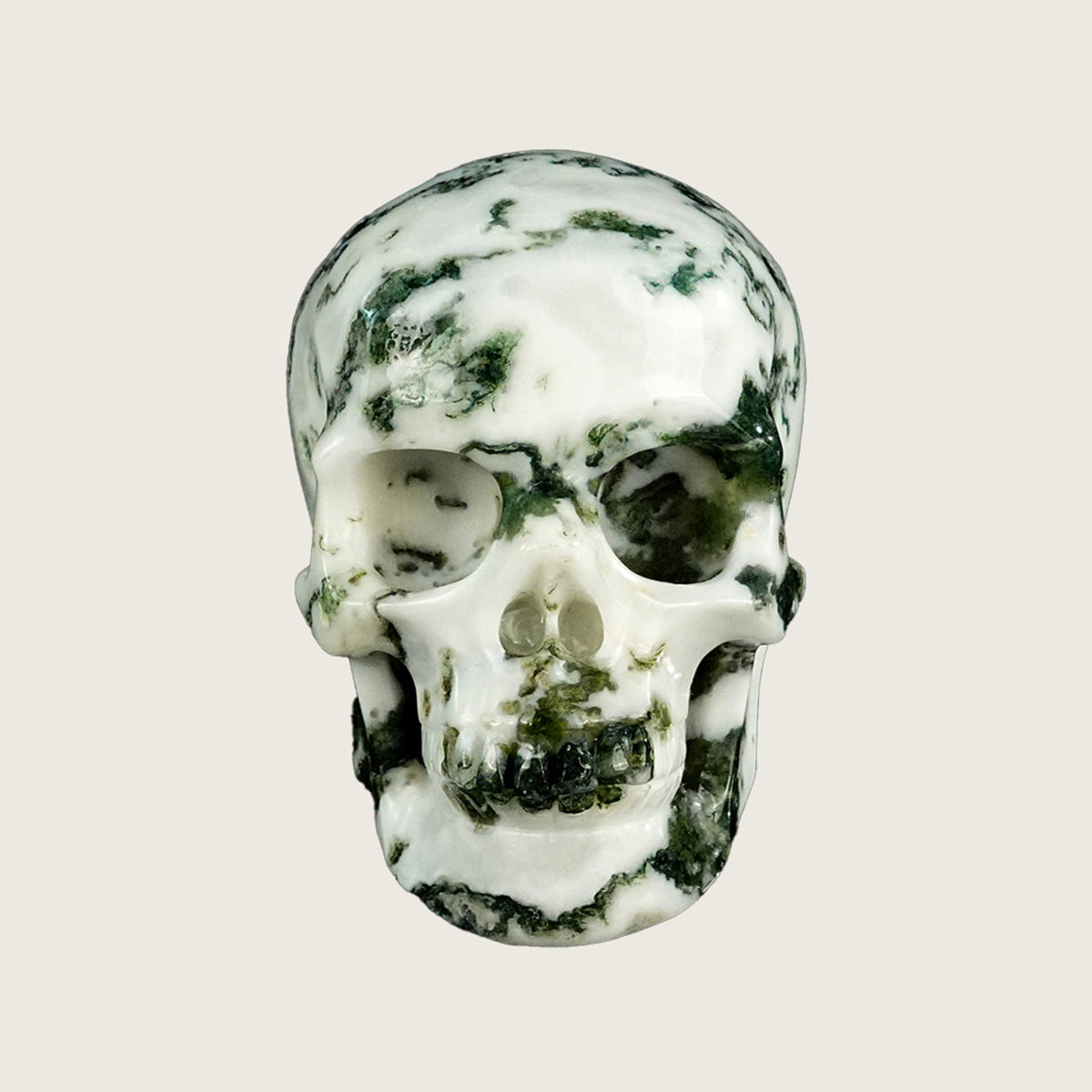 3.0" Moss Agate Crystal Skull Carving  #SKH30070