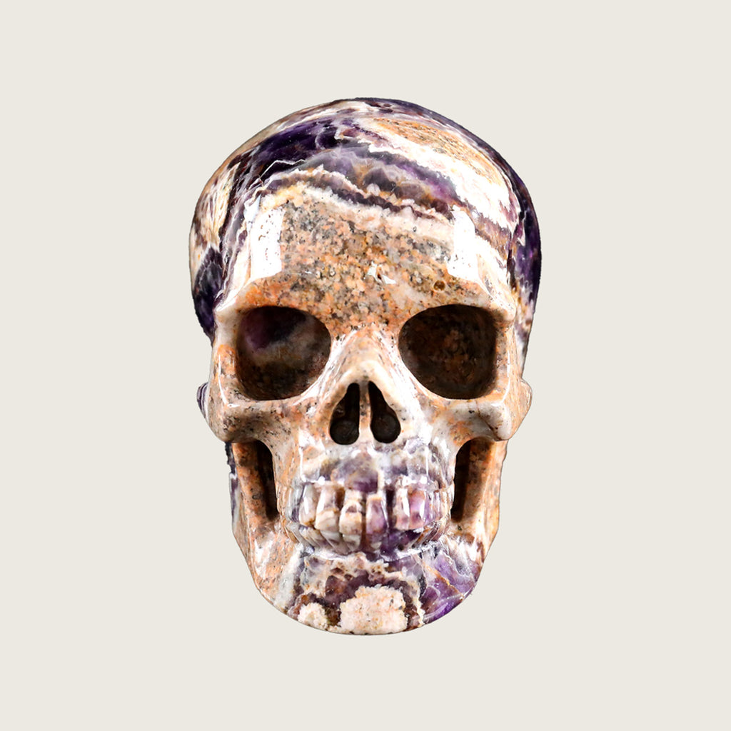 4.5" Chevron Amethyst Human Skull Carving  #SKH45002