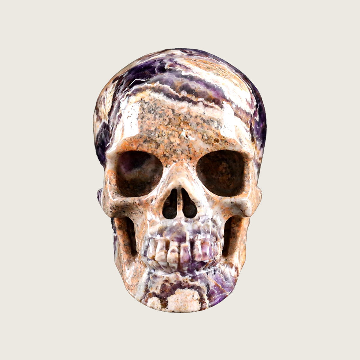 4.5" Chevron Amethyst Human Skull Carving  #SKH45002