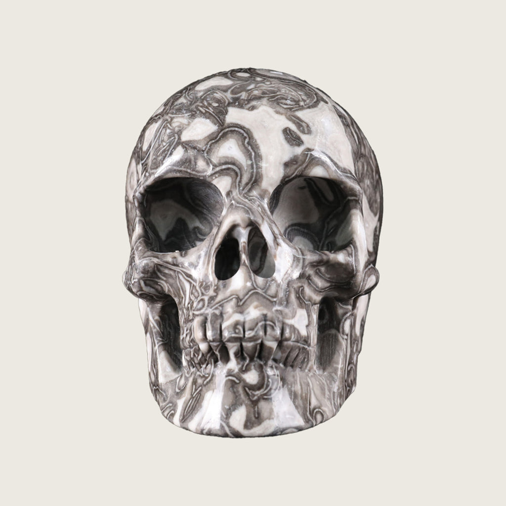 4.5" Black Crazy Agate Crystal Skull Carving  #SKH45011