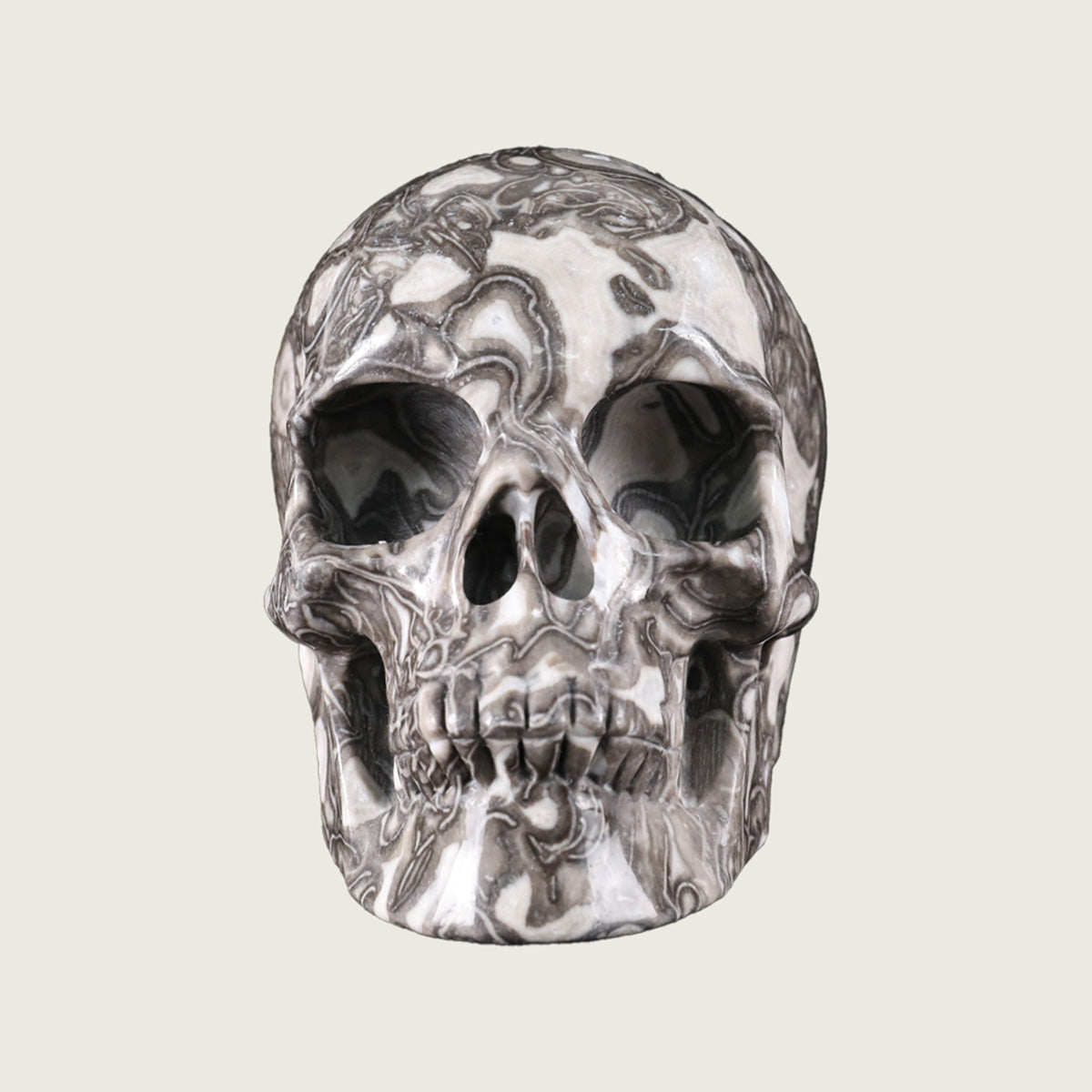 4.5" Black Crazy Agate Crystal Skull Carving  #SKH45011