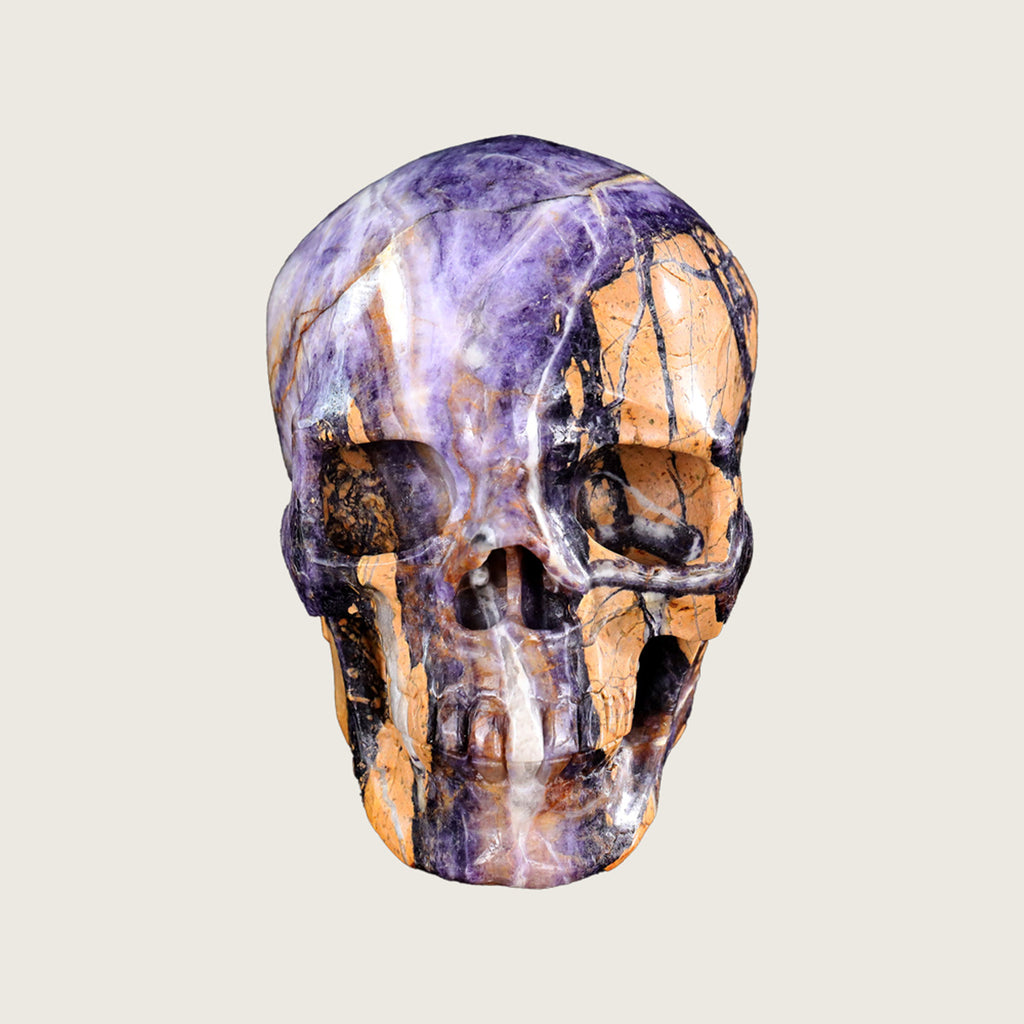 9.2" Purple Fluorite Human Skull Carving  #SCS0014