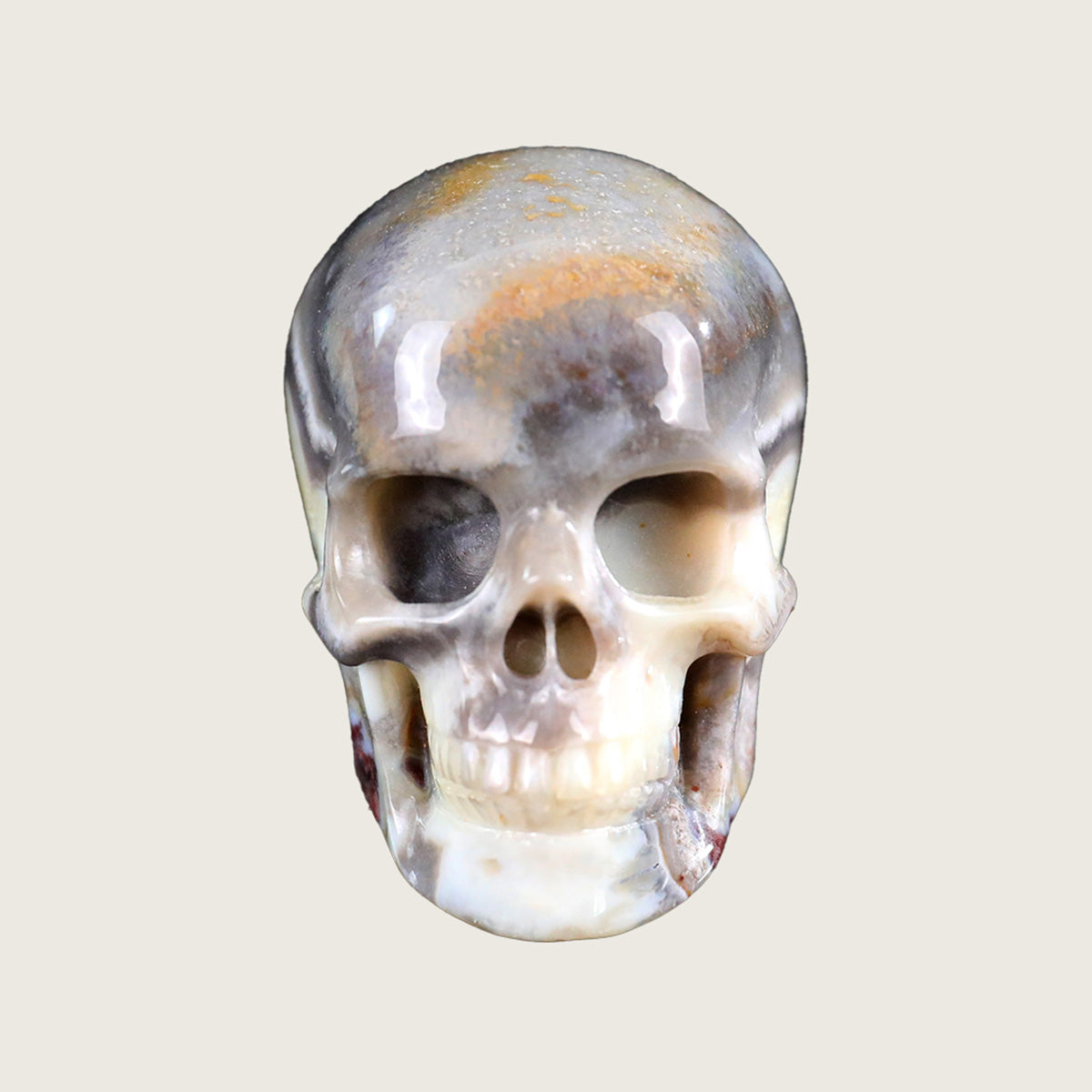 2.2" Red Crazy Lace Agate Human Skull Carving  #SKH22005