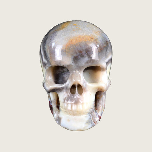 2.2" Red Crazy Lace Agate Human Skull Carving  #SKH22005