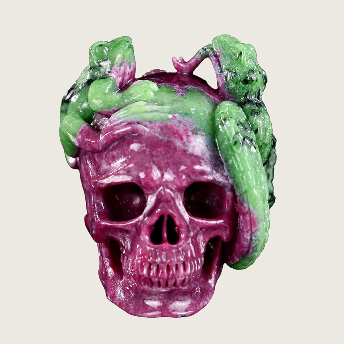 2.9" Ruby + Emerald Snake & Skull Carving  #SCS0002