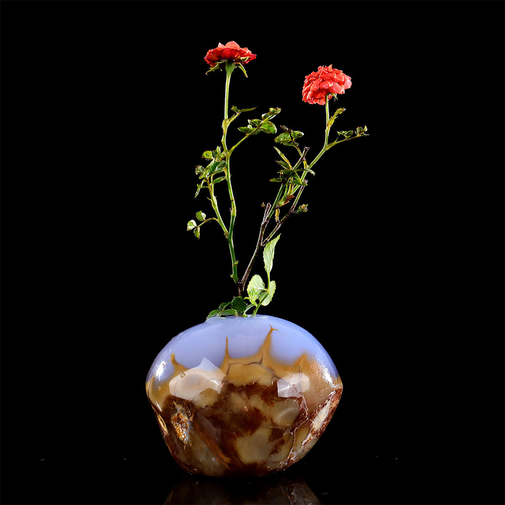 3.6" Blue Chalcedony Crystal Vase Carving  #CHA0037