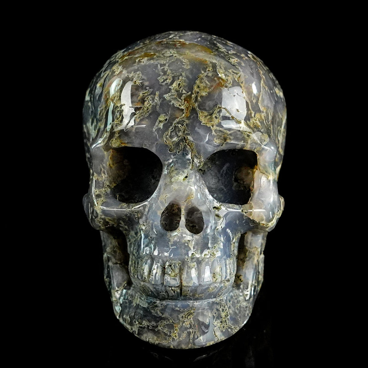 3.0" Moss Agate Crystal Skull Carving  #SKH30113