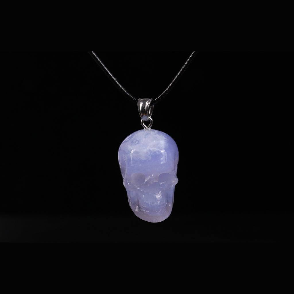 1.1" Blue Lace Agate Skull Pendant Carving  #CSC0051