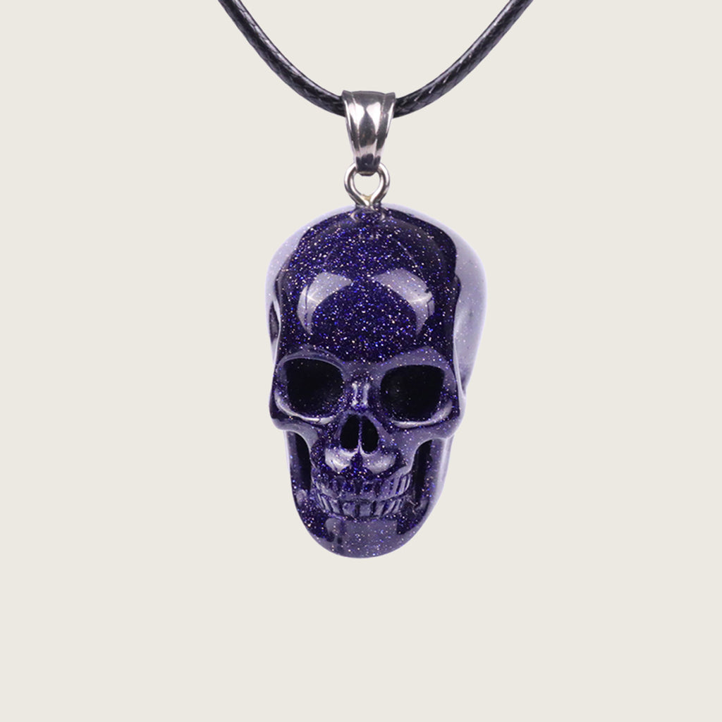 1.1" Blue Goldstone Skull Pendant Carving  #CSC0022