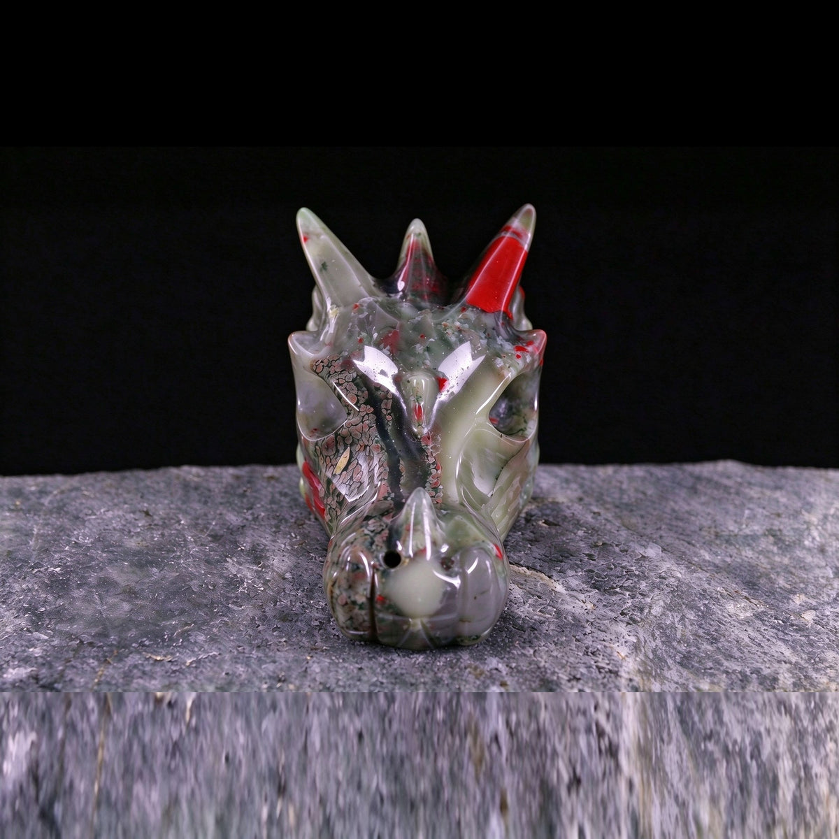 3.0" African Bloodstone Dragon Skull Carving  #CSC0023