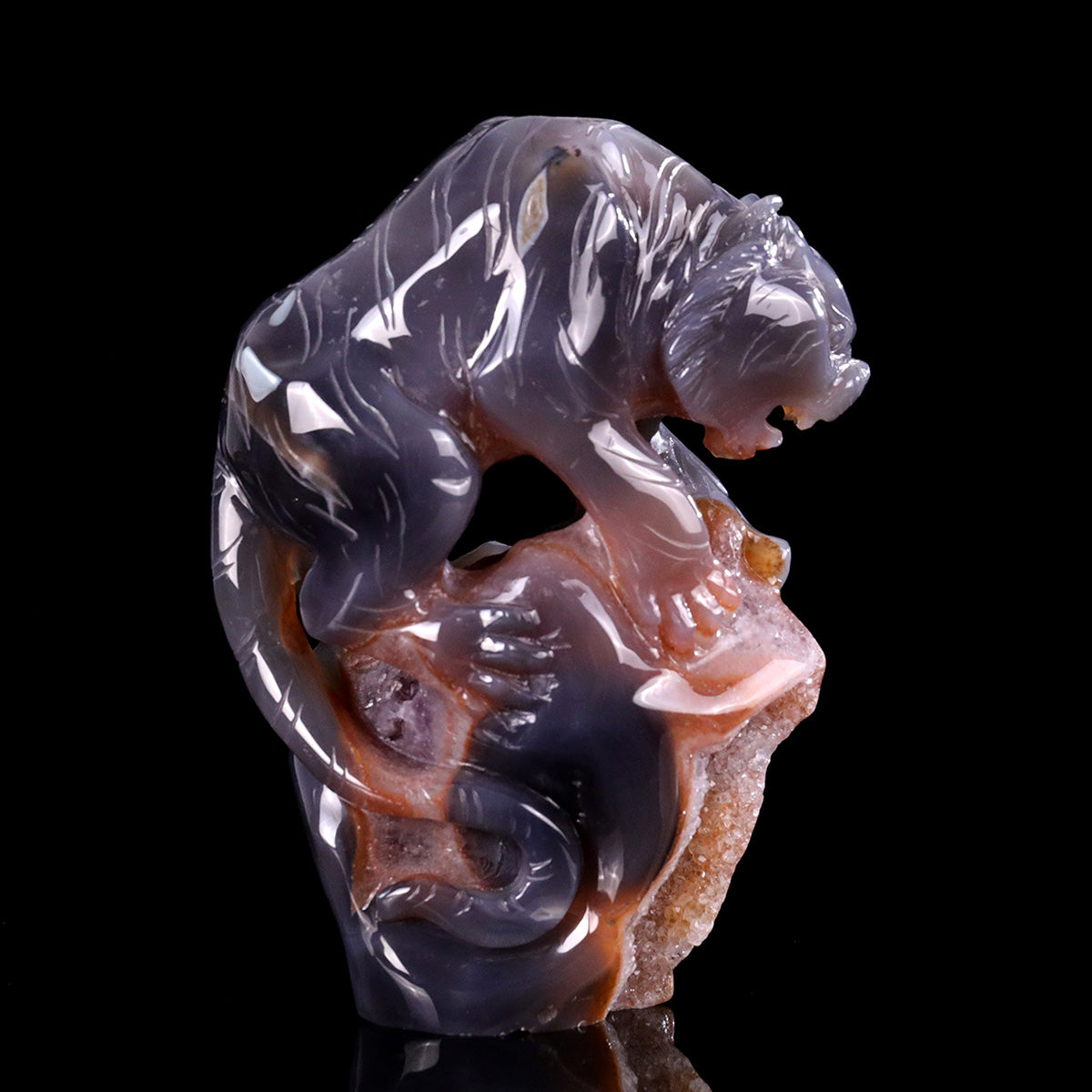 5.0"Geode Agate Crystal Tiger Carving  #GDC0028