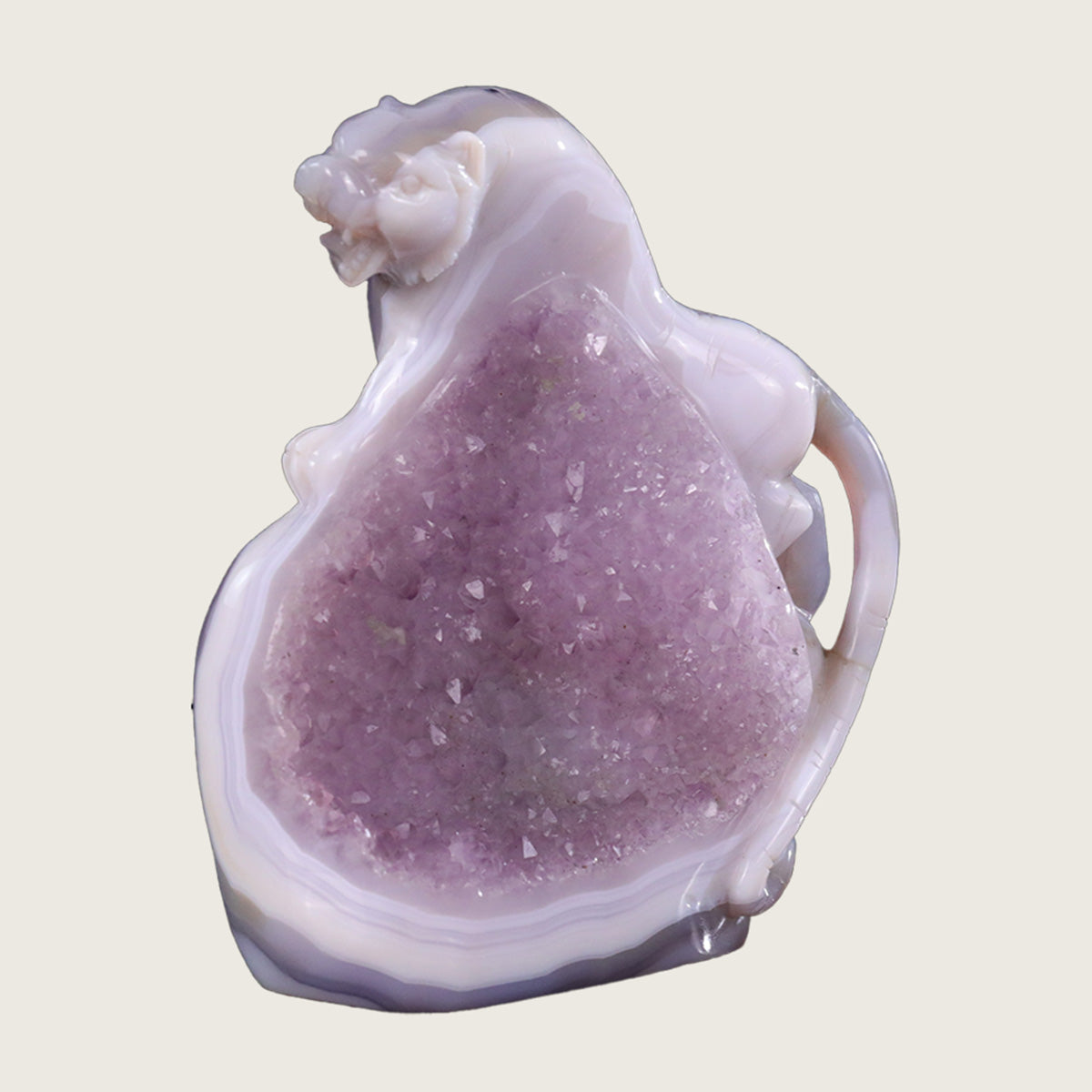 5.2" Amethyst Druse Agate Leopard Carving  #GDC0016