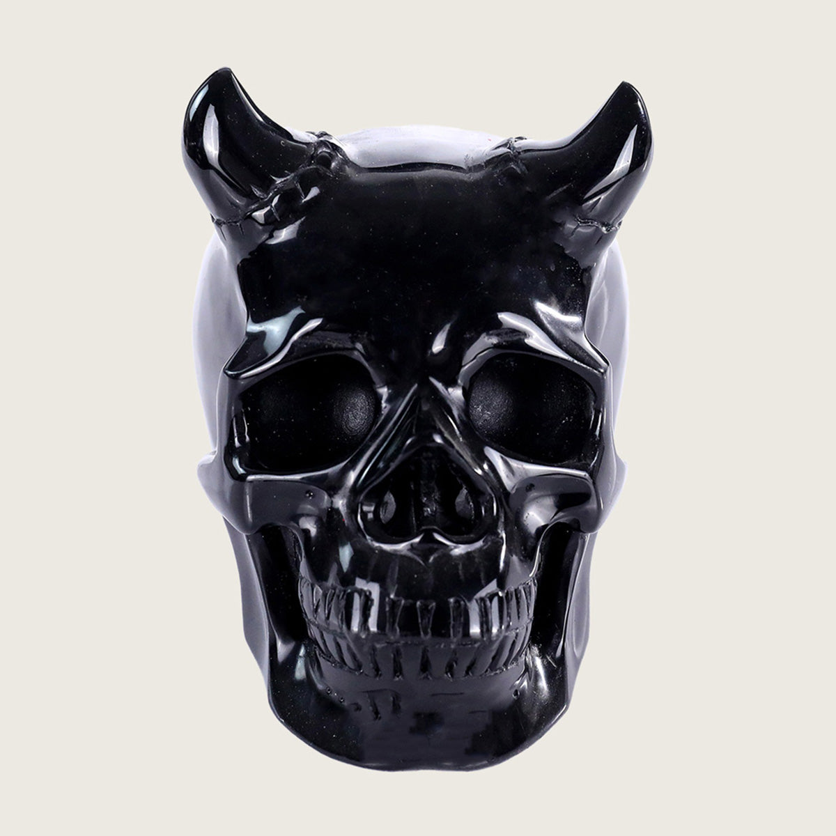 4.6" Black Obsidian Skull with Horn #SCS0009