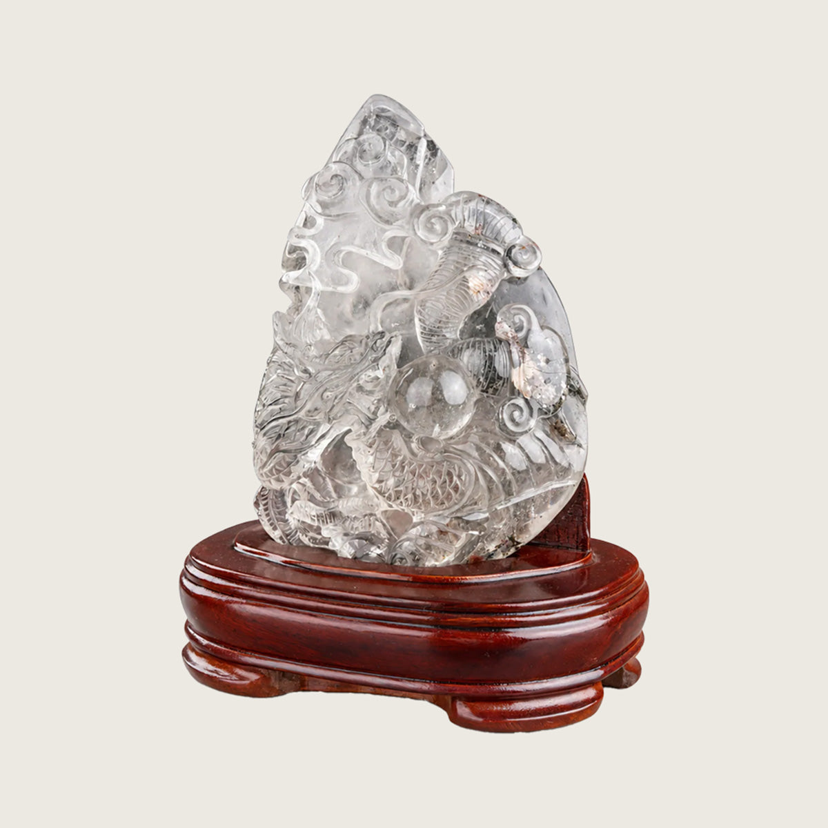7.5" Phantom Quartz Crystal Dragon Carving  #CTC0068