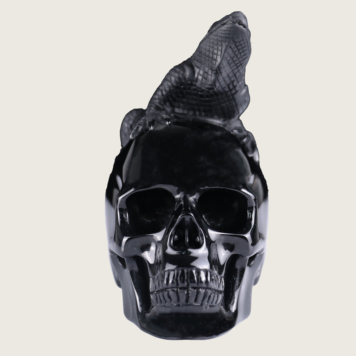 4.7" Black Obsidian Lizard Skull Carving  #SCS0011