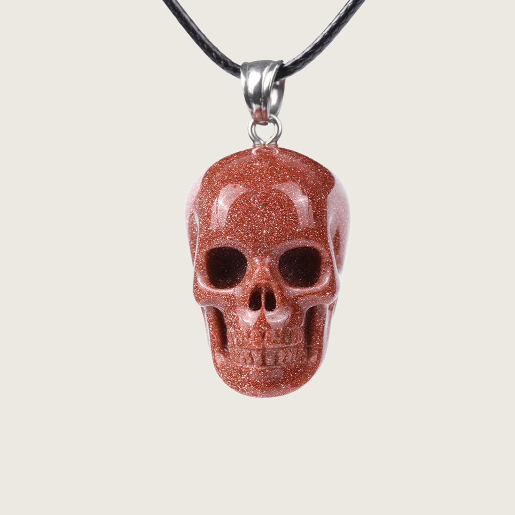 1.1" Brown Goldstone Skull Pendant Carving  #CSC0021