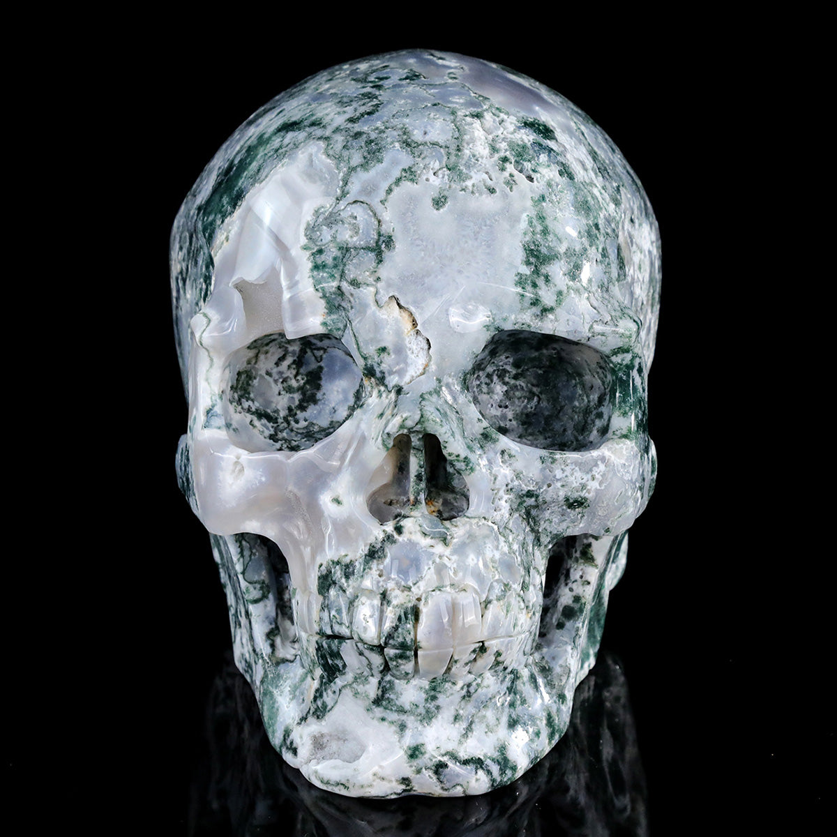 8.0" Moss Agate Crystal Skull Carving  #SCS0024