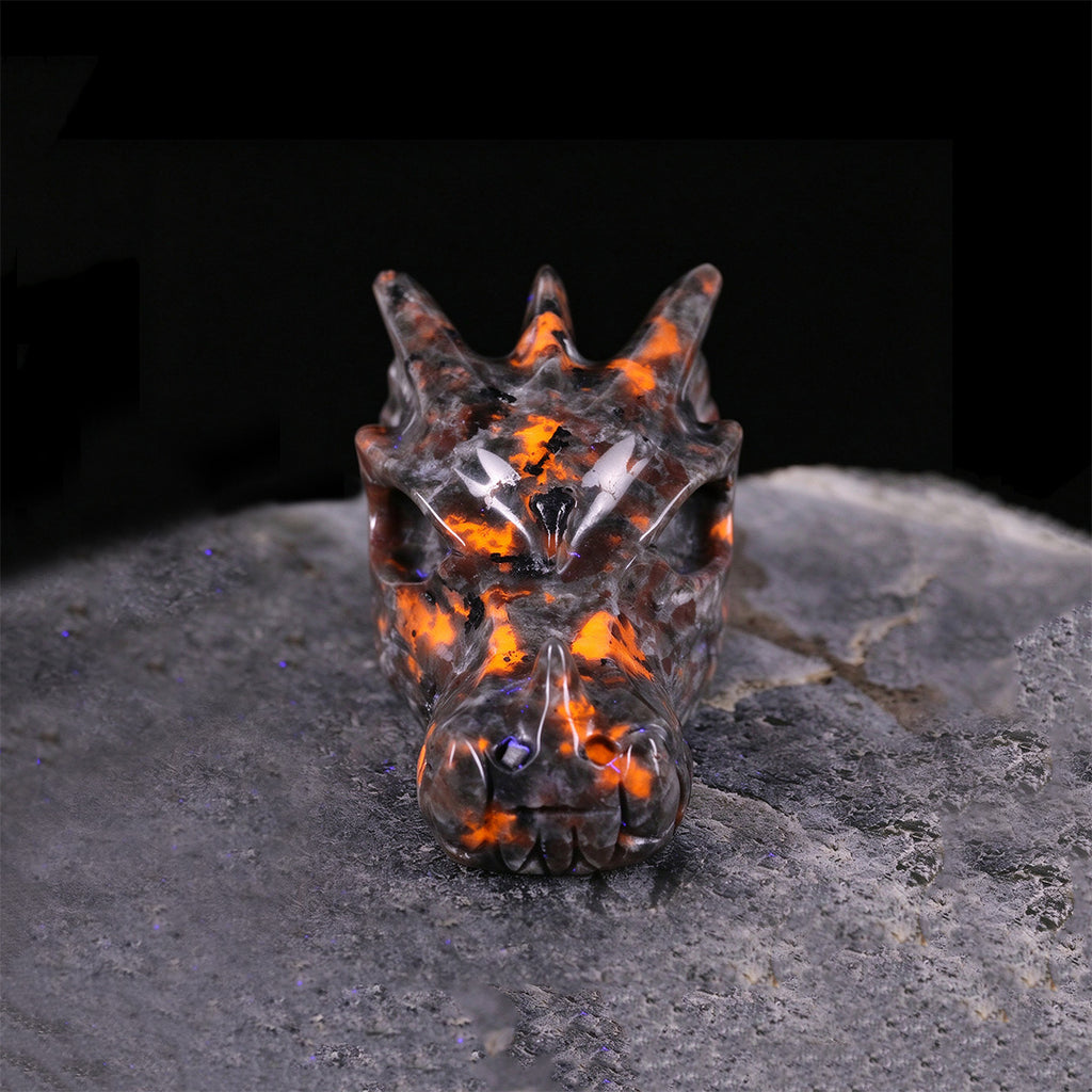 2.5" Fire Stone Dragon Skull Carving  #CSC0050
