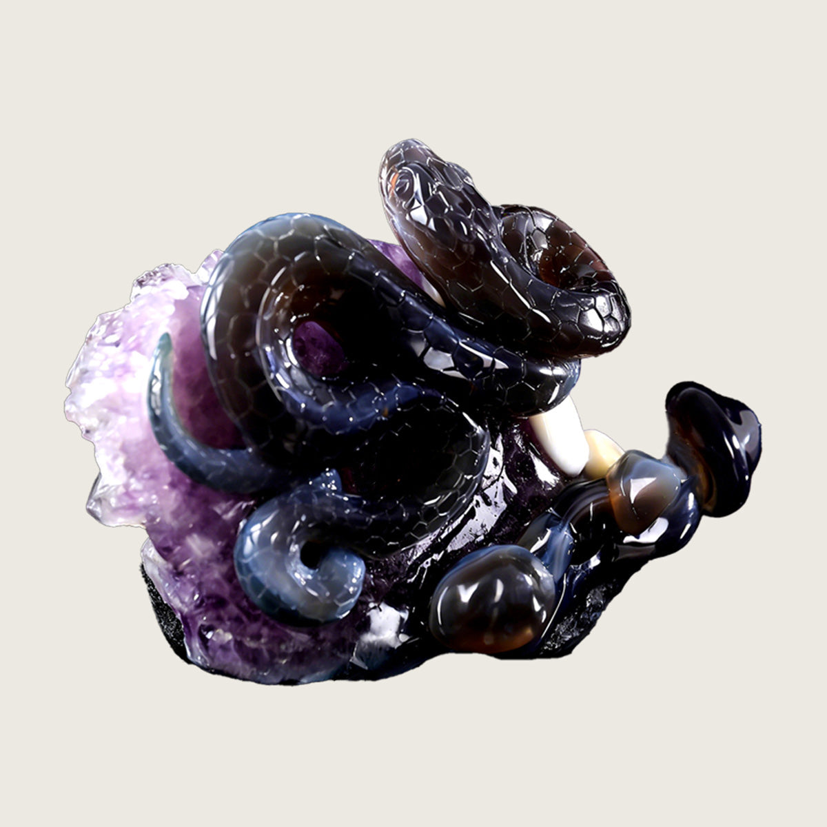 5.4" Amethyst Druse Agate Snake Carving  #GDC0014