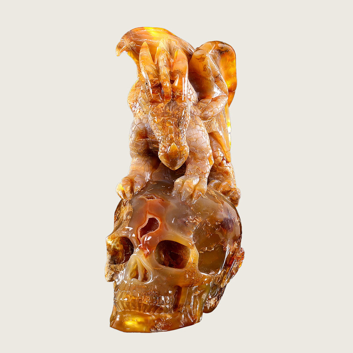 6.5" Rare Carnelian Skull & Pterosaur Carving  #SCS0003