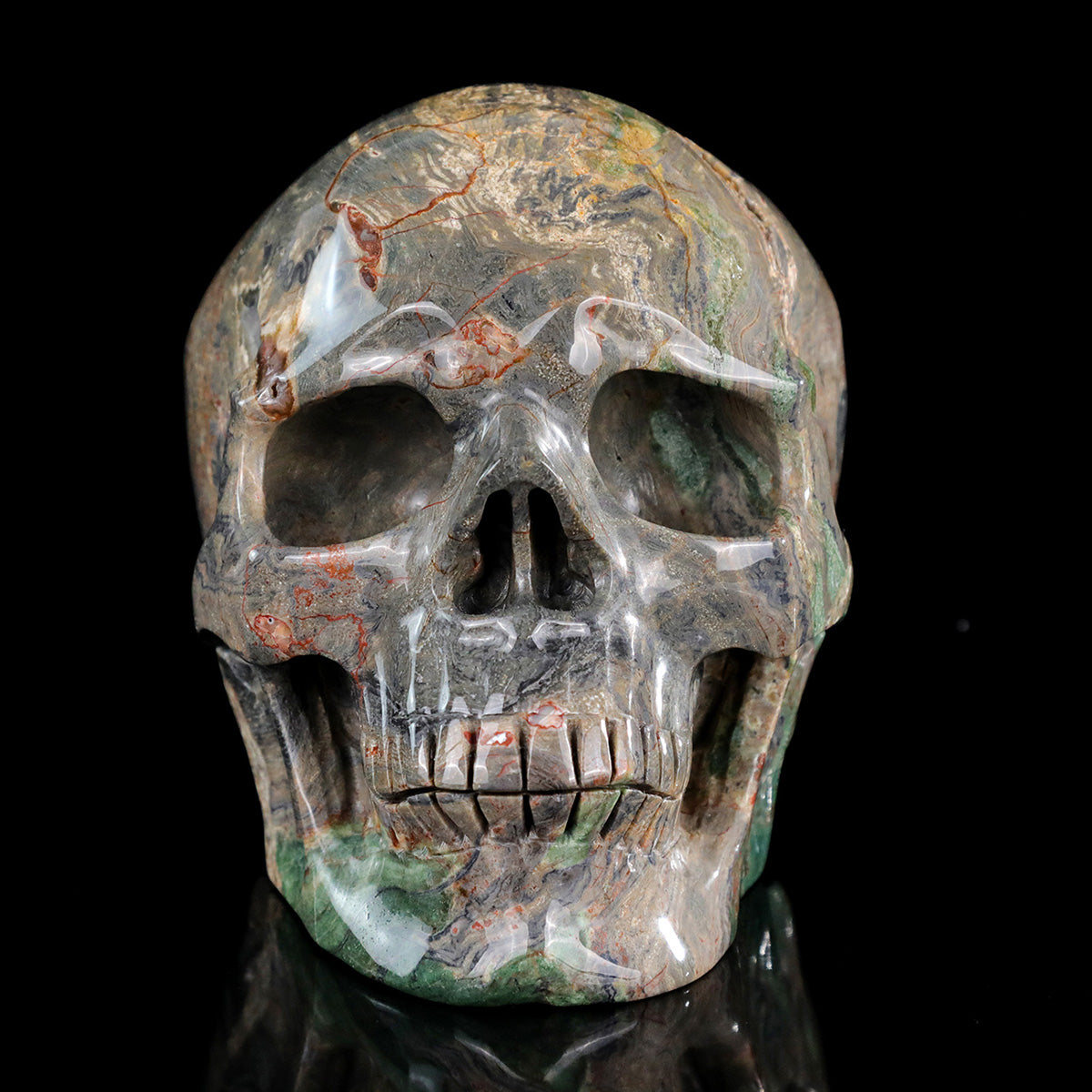 7.0" Colorful Threads Jasper Skull Carving  #SCS0030
