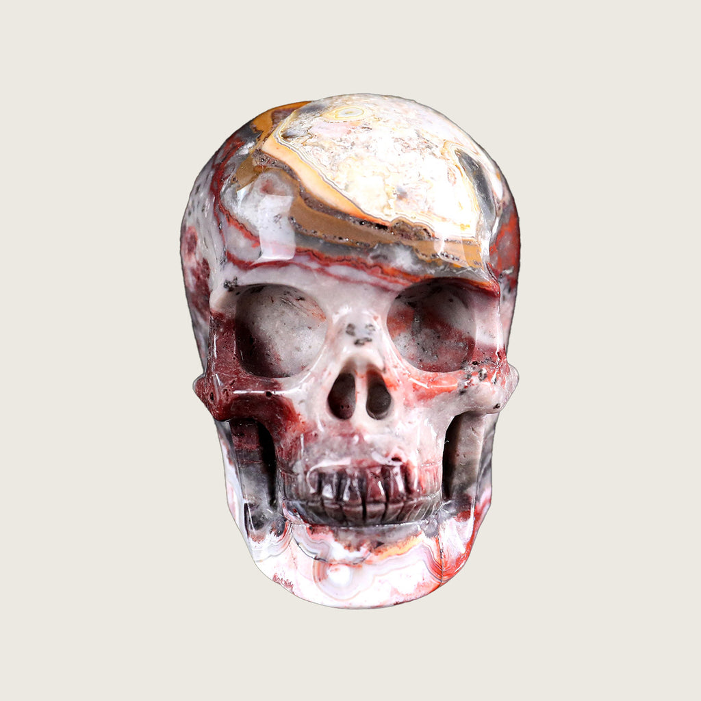 3.0" Red Crazy Lace Crystal Skull Carving  #SKHRC3001